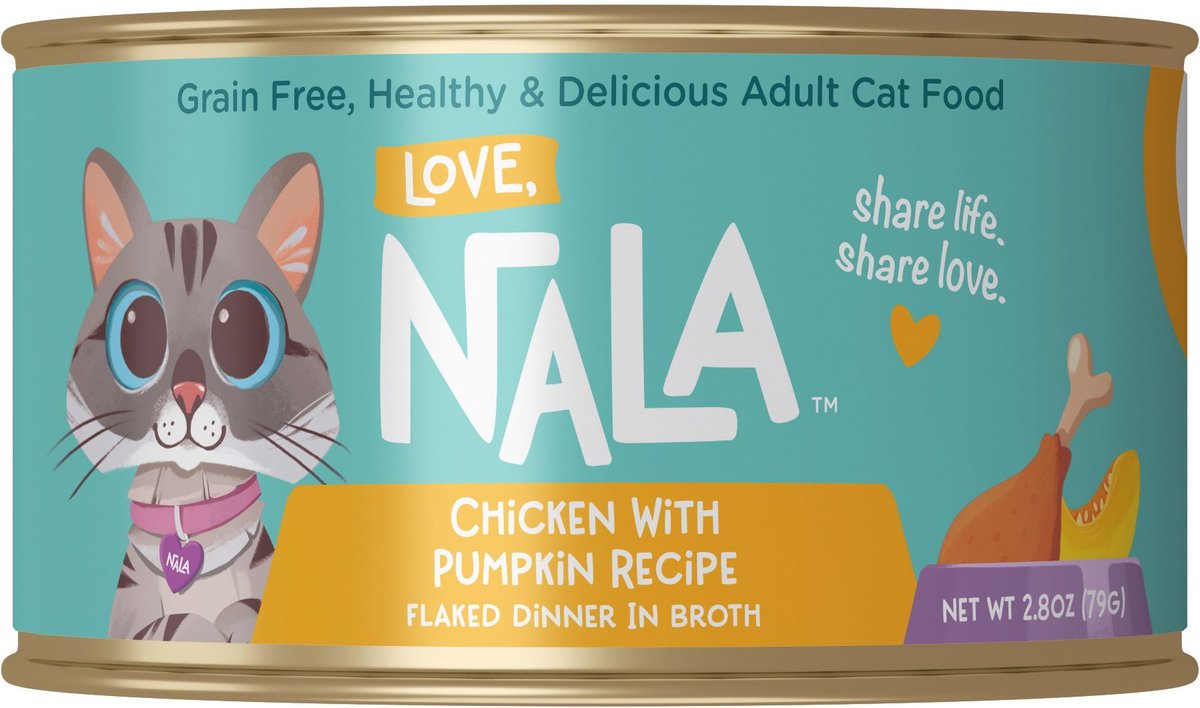 Love, Nala Flaked Chicken with Pumpkin Recipe in Broth Adult Grain-Free Wet Cat Food, 2.8-oz can, case of 12