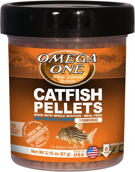 Omega One Sinking Catfish Pellets with Shrimp Freshwater & Saltwater Fish Food, 2.15-oz jar slide 1 of 4