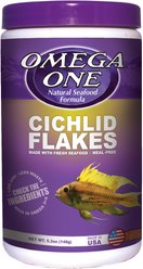 Omega One Cichlid Flakes Fish Food, 5.3-oz jar