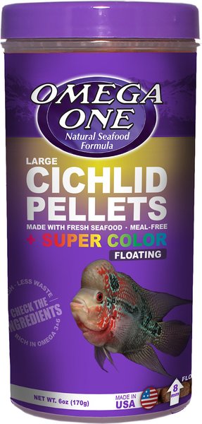 Omega One Large Cichlid Pellets Floating Fish Food, 6-oz jar slide 1 of 2