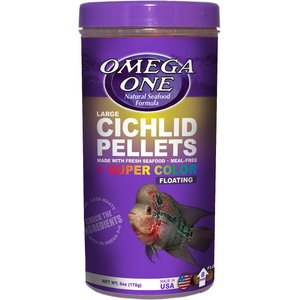 Omega One Large Cichlid Pellets Floating Fish Food, 6-oz jar