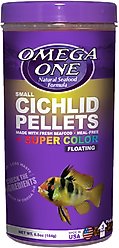 Omega One Small Cichlid Pellets Floating Fish Food, 6.5-oz jar