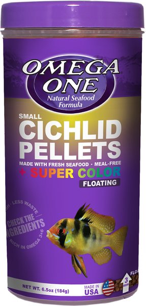 Omega One Small Cichlid Pellets Floating Fish Food, 6.5-oz jar slide 1 of 1