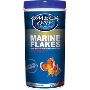 Omega One Marine Flakes with Garlic Fish Food, 2.2-oz jar