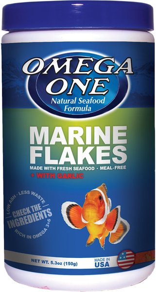 Omega One Marine Flakes with Garlic Fish Food, 5.3-oz jar slide 1 of 2