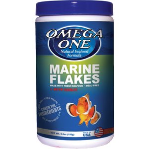 Omega One Marine Flakes with Garlic Fish Food, 5.3-oz jar