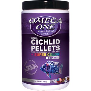 Omega One Super Color Small Cichlid Pellets Sinking Fish Food, 16.25-oz jar