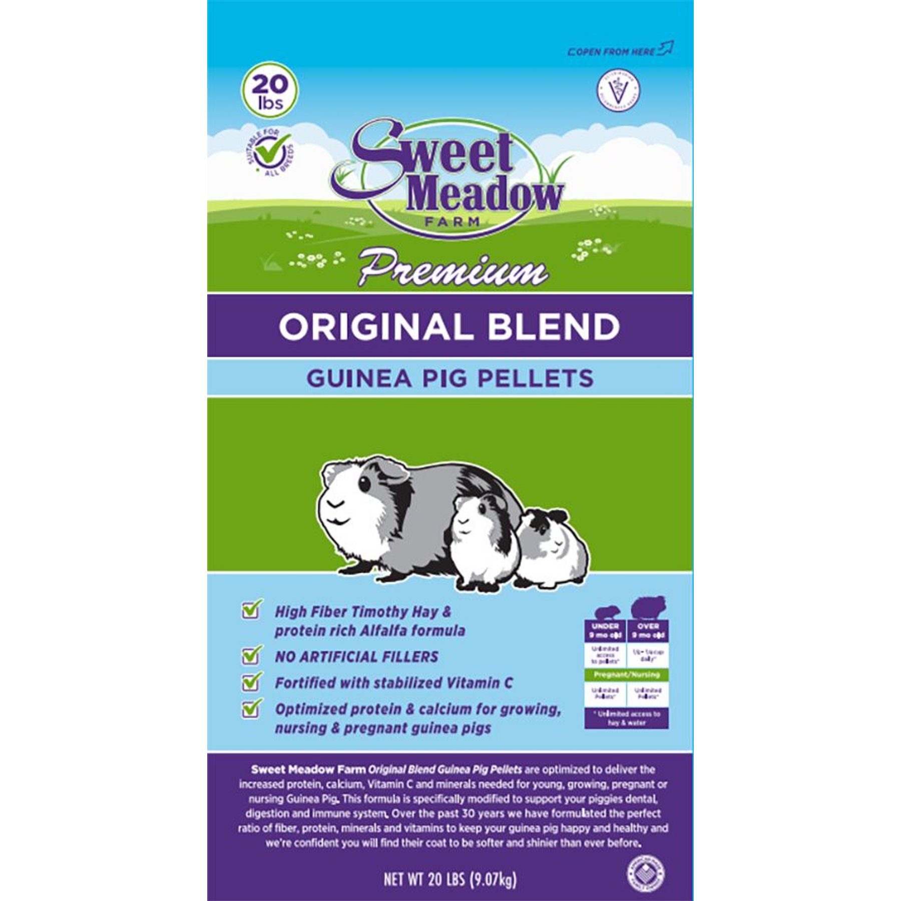 Sweet Meadow Farm Original Blend Pellets Guinea Pig Food, 20-lb bag