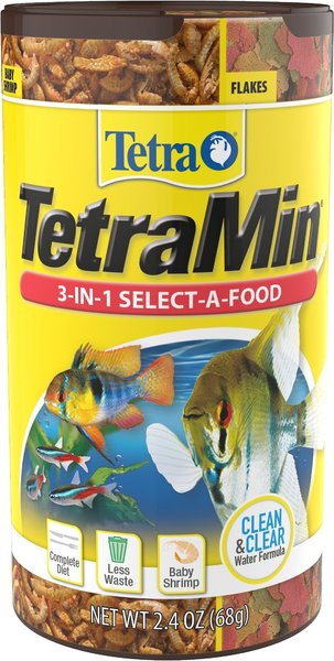 TETRAMin 3 In 1 Flakes, Treats & Granules Fish Food, 2.4-oz jar 
