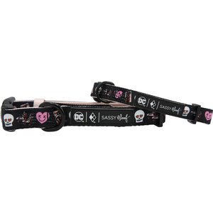 SASSY WOOF Harley Quinn Dog Collar, Black, X-Small: 7 to 9.5-in neck ...