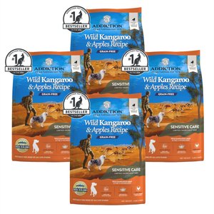 Addiction Grain-Free Limited Ingredient Diet Skin & Coat Health Wild Kangaroo & Apples Dry Dog Food, 4-lb bag, bundle of 4