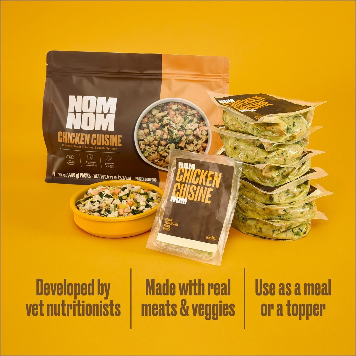 NOM NOM FreshlyMade Frozen GrainFree Chicken Cuisine Dog Food, 14oz