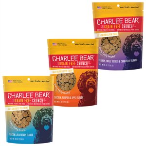 Variety Pack - Charlee Bear Natural Bear Crunch Grain-Free Bacon & Blueberry Dog Treats, Chicken, Pumpkin & Apple and Turkey, Sweet Potato & Cranberry Flavors