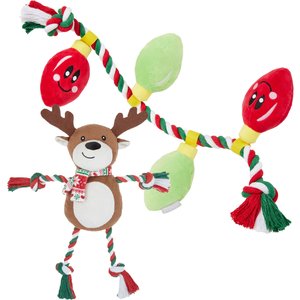 Frisco Holiday Reindeer + Holiday Lights Plush with Rope Squeaky Dog Toy, Medium/Large