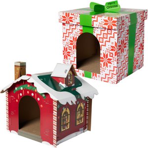 Frisco Holiday Gift Box + Holiday Santa's Workshop Cardboard Cat House