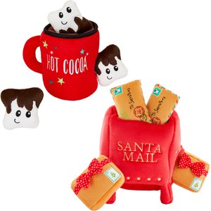 Frisco Holiday Hot Cocoa + Holiday North Pole Mailbox Hide & Seek Puzzle Plush Squeaky Dog Toy, Medium