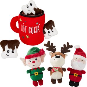 Frisco Holiday Santa's Helpers, 3 count, X-Small/Small + Holiday Hot Cocoa Hide & Seek Puzzle Plush Squeaky Dog Toy, Small/Medium