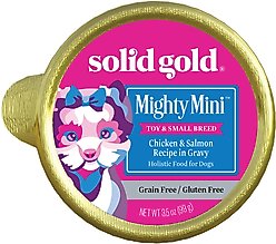 Solid Gold Mighty Mini Chicken & Salmon Recipe in Gravy Grain-Free Small & Medium Breed Dog Food Cups, 3.5-oz cup, case of 12