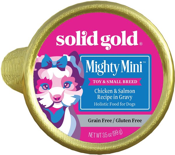 Solid Gold Mighty Mini Chicken & Salmon Recipe in Gravy Grain-Free Small & Medium Breed Dog Food Cups, 3.5-oz cup, case of 12 slide 1 of 7