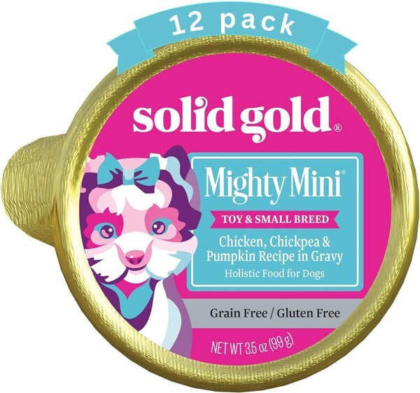 Solid Gold Mighty Mini Chicken, Chickpea & Pumpkin Recipe in Gravy Grain-Free Toy & Small Breed Dog Food Cups, 3.5-oz cup, case of 12 slide 1 of 7