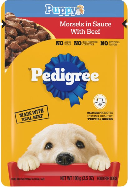 Pedigree Puppy Morsels in Sauce with Beef Wet Dog Food 3.5 oz pouch pack of 16