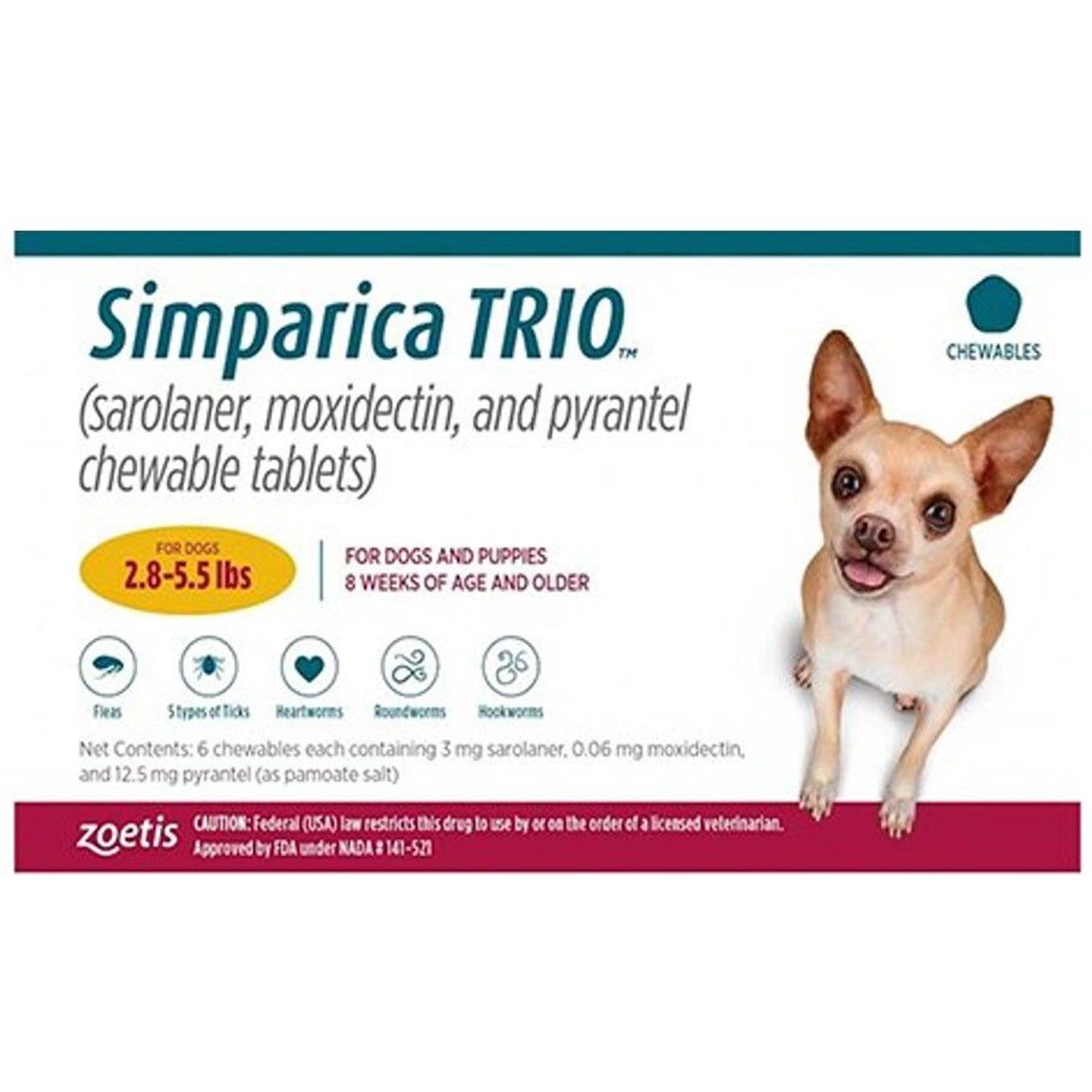 SimparicaTrioChewableTabletforDogs,2.8-5.5lbs,(GoldBox)