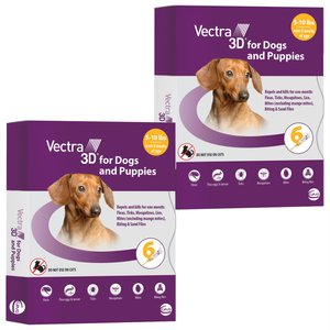 Vectra 3D Flea & Tick Spot Treatment for Dogs, 5-10 lbs, 12 Doses (12-mos. supply)