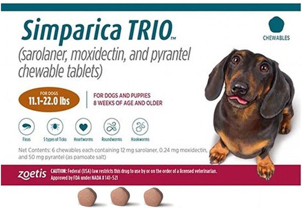 SIMPARICA TRIO Chewable Tablet for Dogs, 11.1-22.0 lbs, (Caramel Box ...