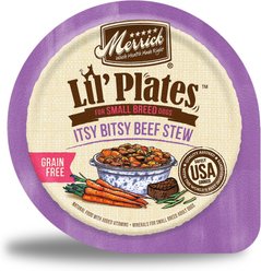Merrick Lil' Plates Grain-Free Small Breed Wet Dog Food Itsy Bitsy Beef Stew, 3.5-oz tub, case of 12