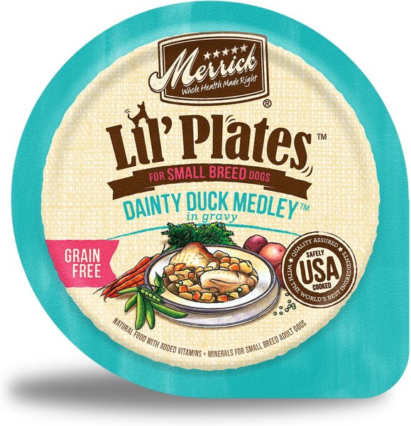 Merrick Lil' Plates Grain-Free Small Breed Wet Dog Food Dainty Duck Medley, 3.5-oz tub, case of 12 slide 1 of 10