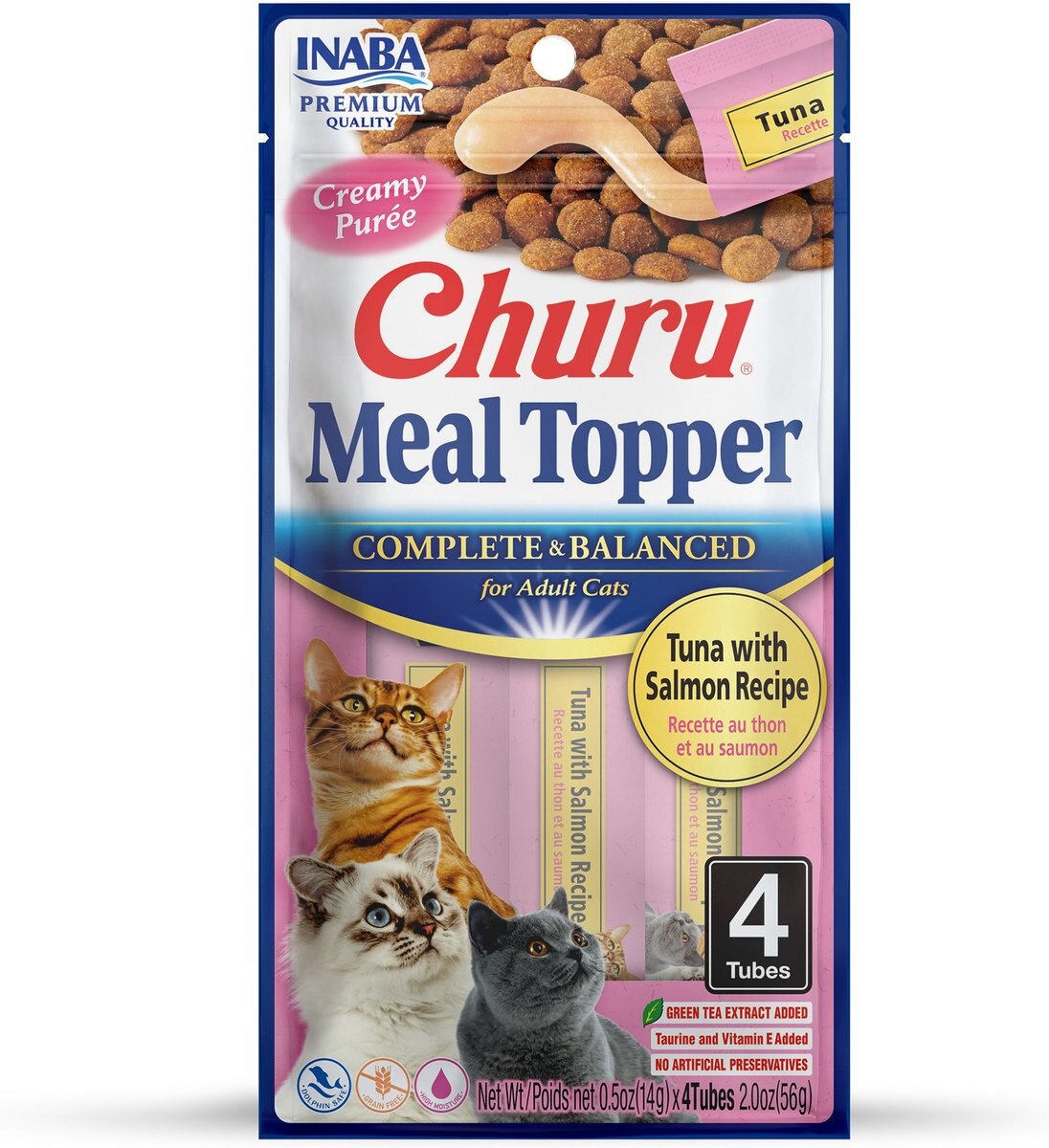 INABA Churu Salmon Recipe GrainFree Cat Food Topper, 0.5oz tube, 4