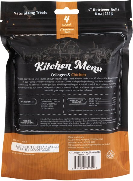Discontinued - RUSTIC KITCHEN Collagen Retriever 5-in Roll Chicken Flavored Dog Treat, 4 count ...