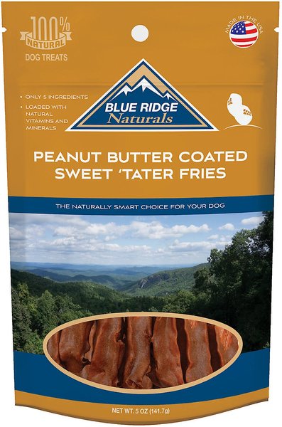 Blue Ridge Naturals Peanut Butter Coated Sweet Tater Fries Dehydrated Dog Treats, 5-oz bag slide 1 of 6