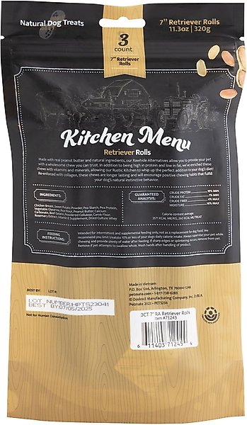 RUSTIC KITCHEN RA Peanut Butter Retriever 7-in Rolls Dog Treat, 3 count ...