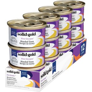 Solid Gold Five Oceans Shreds with Real Tuna Recipe in Gravy Grain-Free Canned Cat Food, 3-oz, case of 12