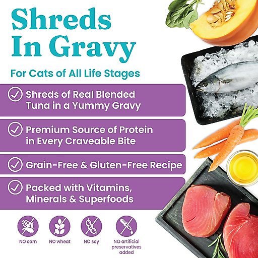 Solid Gold Five Oceans Shreds with Real Tuna Recipe in Gravy Grain-Free Canned Cat Food, 6-oz, case of 8