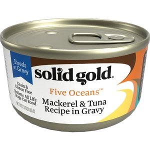 Solid Gold Five Oceans Mackerel & Tuna Recipe in Gravy Grain-Free Canned Cat Food, 3-oz, case of 12