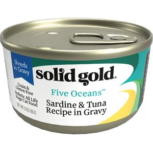 Solid Gold Five Oceans Sardines & Tuna Recipe in Gravy Grain-Free Canned Cat Food, 3-oz, case of 12