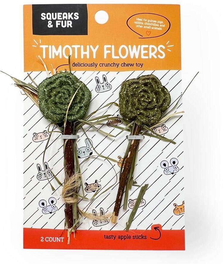 SQUEAKS & FUR Timothy Flowers Small Pet Toy, 2 count