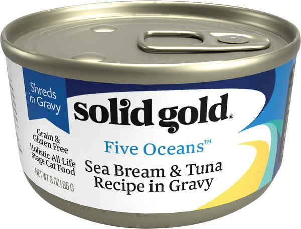 Solid Gold Five Oceans SeaBream & Tuna Recipe in Gravy Grain-Free Canned Cat Food, 6-oz, case of 8 slide 1 of 6