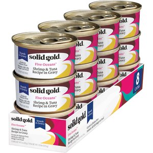 Solid Gold Five Oceans Shrimp & Tuna Recipe in Gravy Grain-Free Canned Cat Food, 3-oz, case of 12