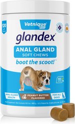 Vetnique Labs Glandex Anal Gland & Probiotic Peanut Butter Flavored Pumpkin Fiber Soft Chew Digestive Boot the Scoot Dog Supplement, 120 count