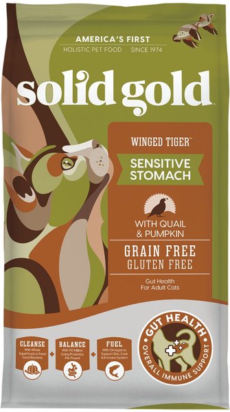 Solid Gold Winged Tiger with Quail & Pumpkin Grain-Free Sensitive Stomach Adult Dry Cat Food, 3-lb bag slide 1 of 8