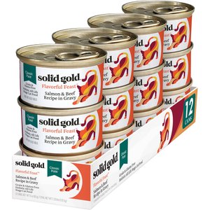 Solid Gold Flavorful Feast in Gravy with Real Salmon & Beef Recipe Grain-Free Canned Cat Food, 3-oz, case of 12