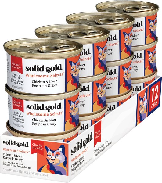 Solid Gold Wholesome Selects with Real Chicken & Liver Recipe in Gravy Grain-Free Canned Cat Food, 3-oz, case of 12