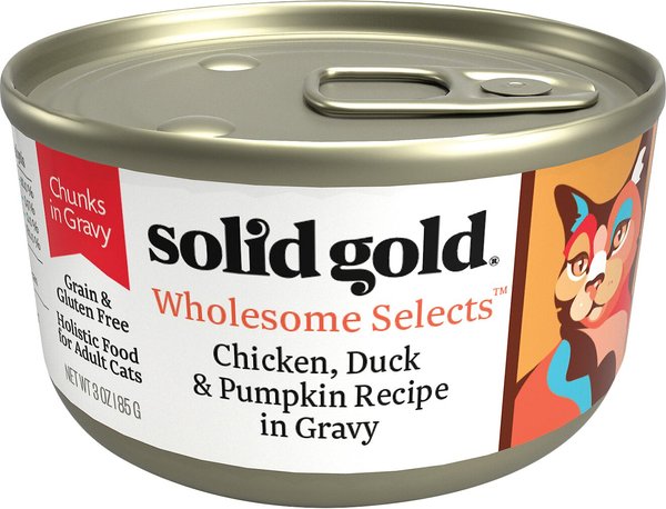 Solid Gold Wholesome Selects with Real Chicken, Duck & Pumpkin Recipe in Gravy Grain-Free Canned Cat Food, 3-oz, case of 12 slide 1 of 7