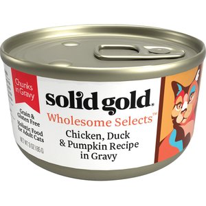 Solid Gold Wholesome Selects with Real Chicken, Duck & Pumpkin Recipe in Gravy Grain-Free Canned Cat Food, 3-oz, case of 12
