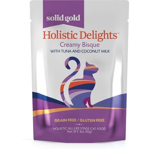 Solid Gold Holistic Delights Creamy Bisque with Tuna & Coconut Milk Grain-Free Cat Food Pouches, 3-oz, case of 12