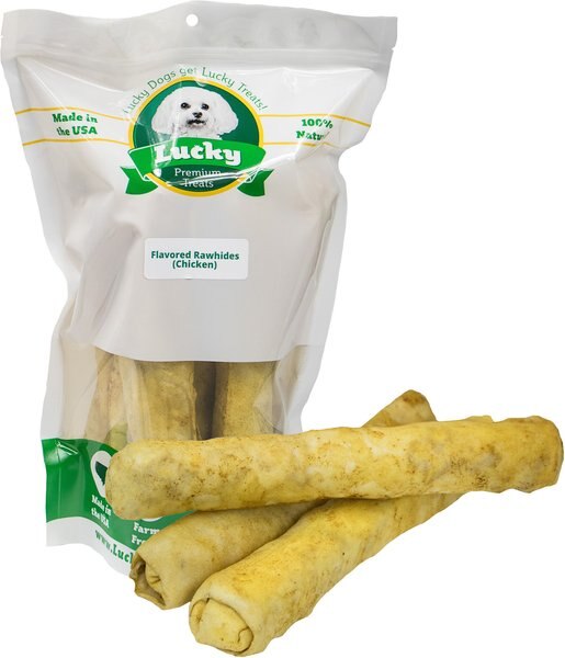 LUCKY PREMIUM TREATS Chicken Basted Rawhide Bull Sticks XLarge Dog