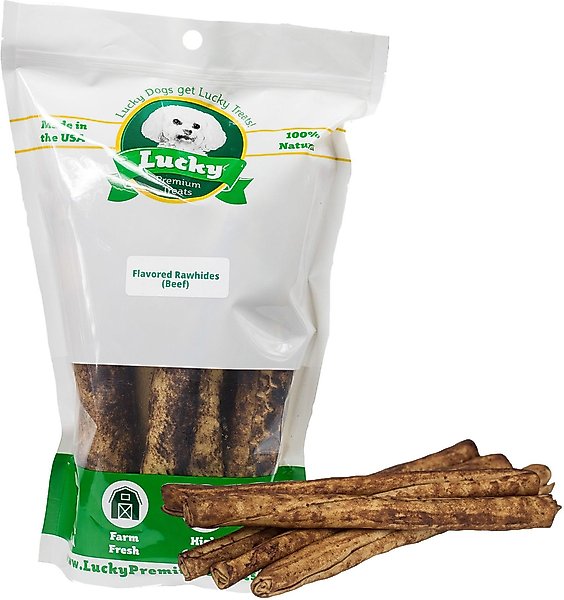 LUCKY PREMIUM TREATS Beef Basted Rawhide Bull Sticks XLarge Dog Chews